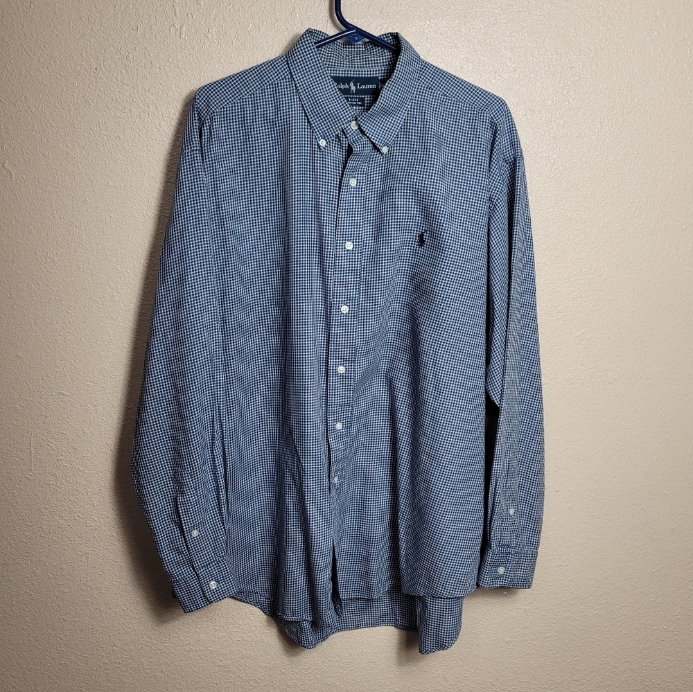 Ralph Lauren Shirt Mens Sz XL Blue Plaid Button Down Long Sleeve Classic Fit